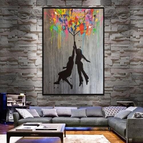 Abstract Graffiti Poster Modern Street Art Banksy Balloon Girl Cuadros Wall Art Picture for Living Room Home Decor
