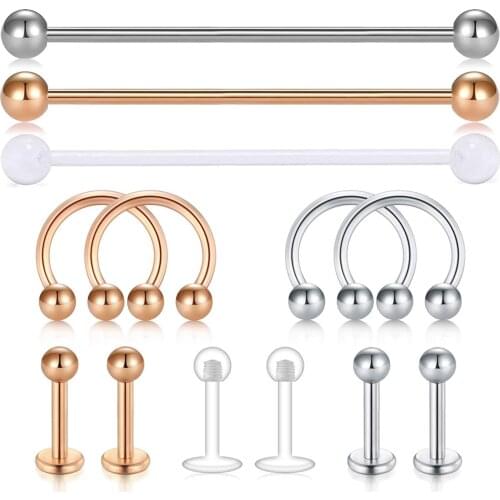 Cartilage perforated industrial barbell female ear nose throat spiral earrings woman male nose lips perforated ring body