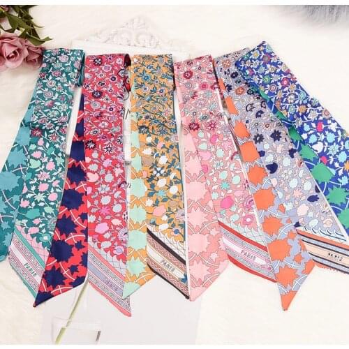 Luxury Long New Skinny Scarf Brand Silk For Women Paris Letter Print Long Bag Scarf Handle Bag Ribbons Head Scarves Best Gift