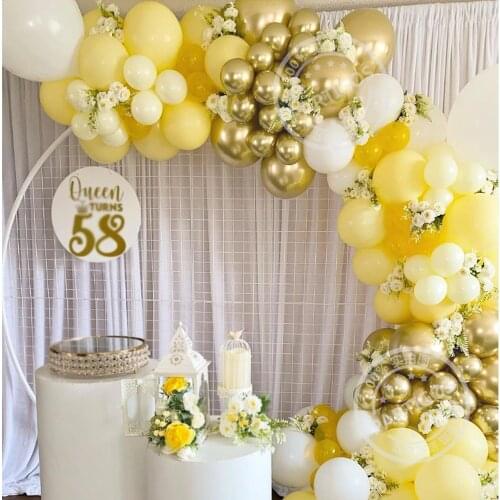 100Pcs Yellow Balloon Garland Kit White Metal Gold Latex Globos For Wedding Summer Party Kids Birthday Decorations Baby Shower