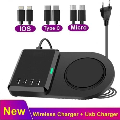 Tongdaytech Multi Fast Wireless Charger With 4 Port Usb Charger Carregador Portátil For IPhone 12 11 Pro Samsung Xiaomi Sem Fio
