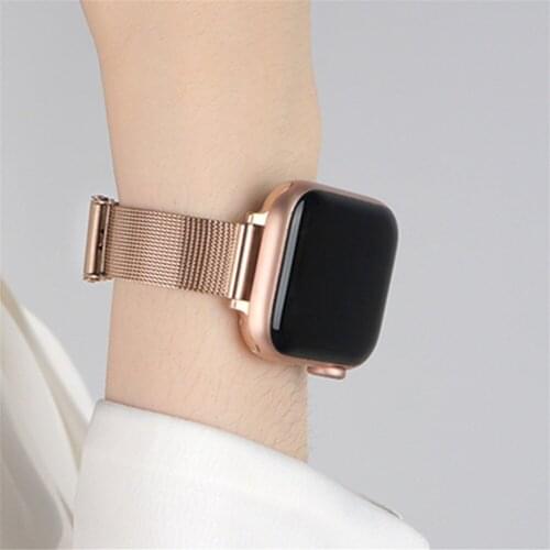 Slim Mesh Strap for Apple Watch 6 SE Band 40mm 44mm Thin Stainless Steel Women Wristband Bracelet for iWatch 5/4/3/2/1 38mm 42mm