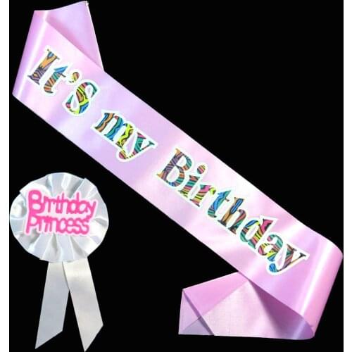 ITS Birthday Party favor girls princess anniversary 21 30 40 50 years brooch 2020 NEW design and sweet pink satin sash as a set