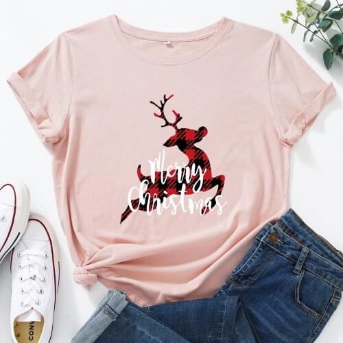 Womens Christmas Printed Round Neck Shirts Short Sleeve Women T-shirt Tops Streetwear Female Casual Tee Shirt