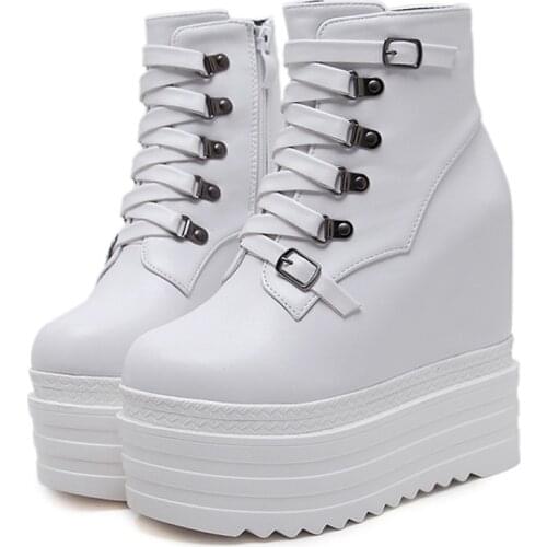 Women Ankle Boots Black Punk Motorcycle Boots Fall Platform Boots Wedge Shoes Womens High Heel Boots Botas Plataforma Mujer