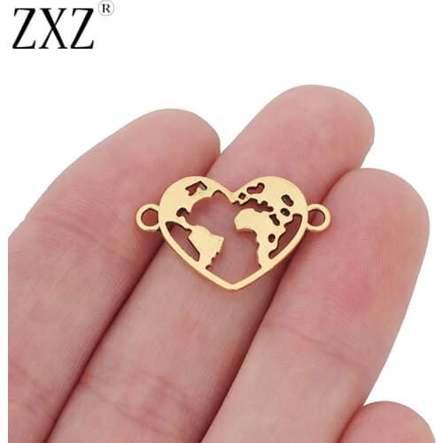 ZXZ 20pcs Antique Gold Tone World Map Link Earth Heart Connector Charms for Bracelet Jewelry Making Findings