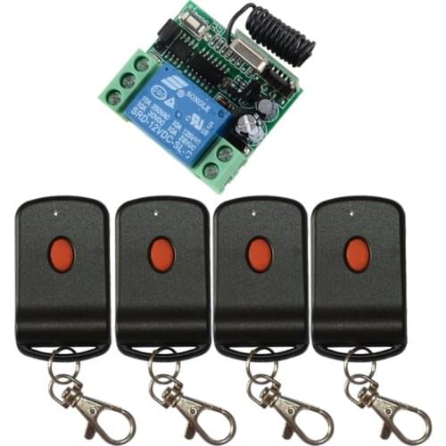 DC 12V 1CH Learning Code Wireless Remote Control Switch System teleswitch 1*Receiver 4*Transmitter Applicance Garage Door Z-Wave