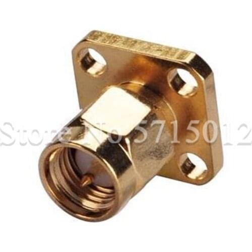 2pcs SMA-JF Square Plate Four-hole Fixed Flange RF Coaxial Connector SMA Male Head 3mm Male Needle Internal Thread Interface