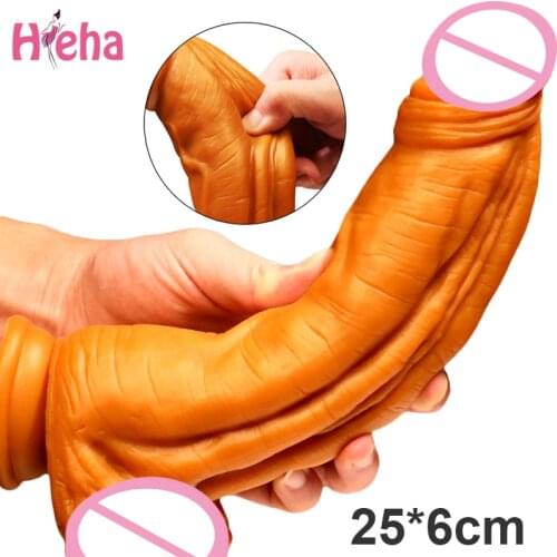 25*6cm Gold Thick Dildo Huge Silicone Big Dick Realistic Penis for Women Masturbate Dildo Strong Suction Cup Sex Toys for Adults