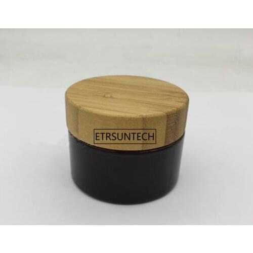 48pcs 50g Glass Amber Brown Cosmetic Face Cream Bottles Lip Balm Sample Container Jar Pot With bamboo lid F3562