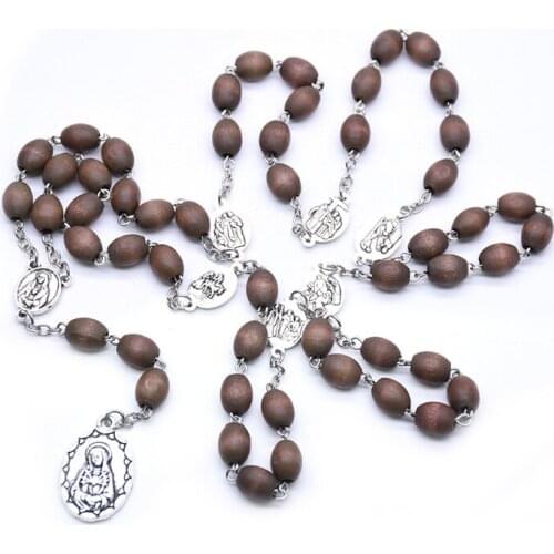 Seven Sorrows Rosary Beads Necklace Wooden Our Lady Exorcism Pendant Necklace Religious Lucky Praying Blessing Jewelry Gifts