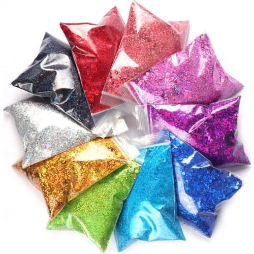 10Bag 50G Holographic Mixed Hexagon Shape Nail Glitter Silver Sequins Laser Sparkly Flakes Slices Manicure Nails Art Decoration