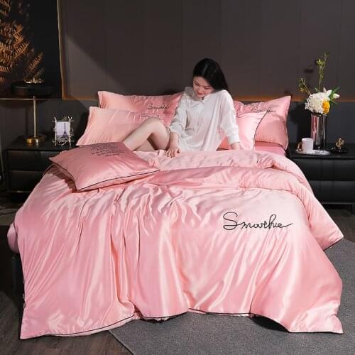 Pure Satin Silk Bedding Set Lace Luxury Duvet Cover Set Single Double Queen King Size 240x220 Couple Quilt Covers White pink Red