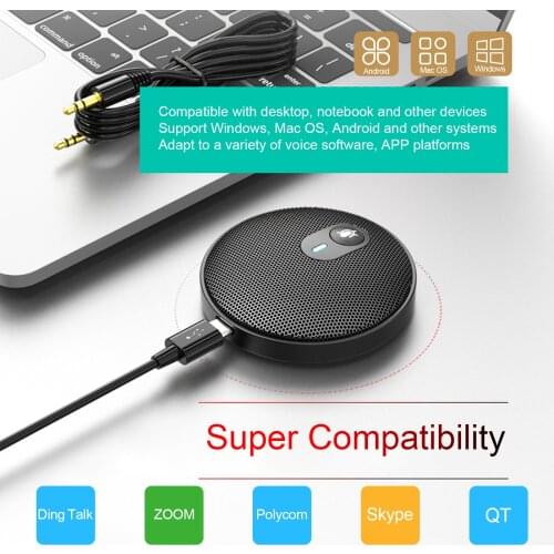 USB Conference Computer Microphone Omnidirectional Condenser Desktop Type-C 3.5mm AUX Pick Up Wired Microphone Mute Function