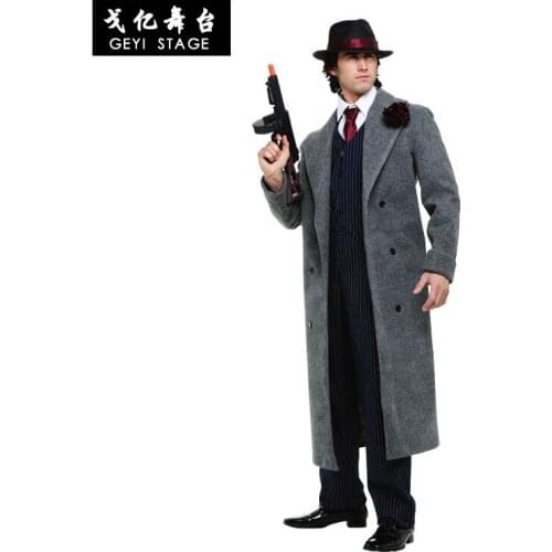 Cold-blooded Killer Costumes for adult Halloween Costume Role Play Men Killer Mafia Clothes Costumes Classic Detective Cosplay