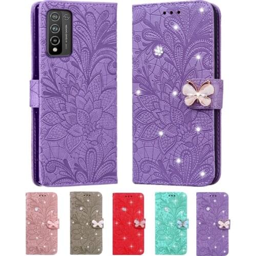Case For Huawei Honor 10X Lite Case Huawei Y7a P smart 2021 Diamond Lace Flower Leather Flip Card Slot Wallet Cover Phone Case