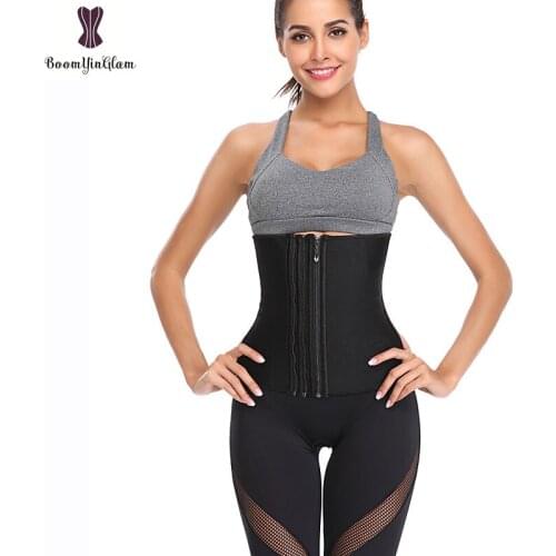 Zipper Waist Trainer Latex Underbust Corset Plus Size Gorset Steel Boned Waist Slimming Bustier Women Solid Black Sports Korset