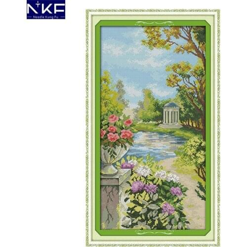 NKF The Beautiful Garden Chinese Cross Stitch Pattern Painting Needlework Embroidery Scenery Cross Stitch Kits for Home Decor