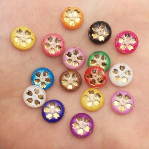 New 500pcs Mix Resin Colorful Flower 10mm Round Flat Back Rhinestone Appliques DIY Wedding Scrapbook Craft SF858
