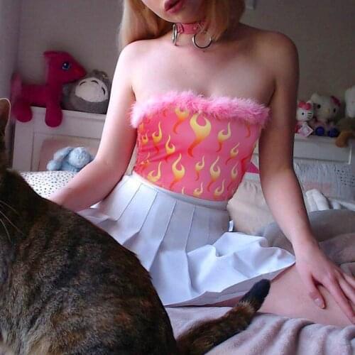 2021 Summer New Trendy Sexy Furry Flame Print Navel Tube Top Women