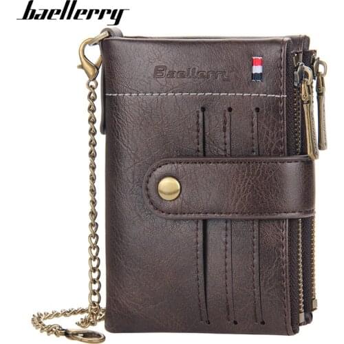 New Men Wallets Vintage Slim PU Leather Bifold Hasp Short Male Purse Coin Pouch Multi-functional Cards Wallet Designer Chain Bag