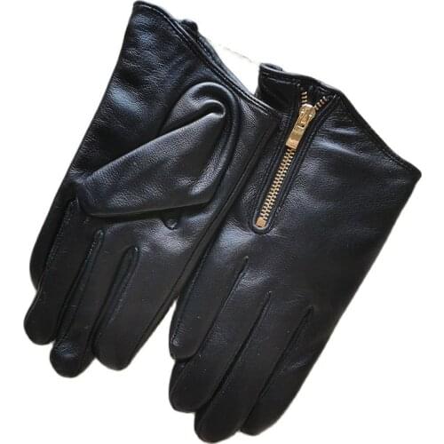 2020 Latest Genuine Leather Gloves Female Short Sheepskin Gloves Fashion Simple Zipper Decoration Womans Leather Gloves NS23