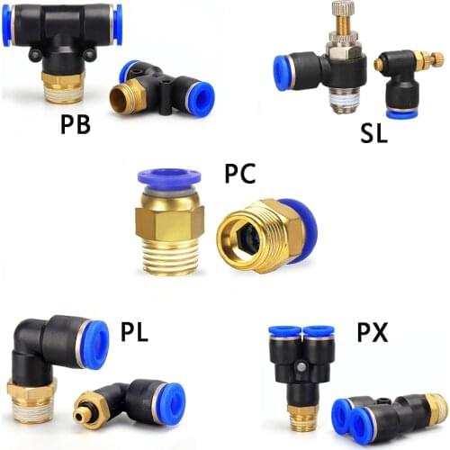 Pneumatic quick connector PC PX PL SL PB 4mm-12mm hose air compressor connector / 4" 1/8" 3/8" 1/2" BSPT male thread pipe joint