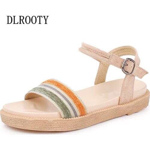 Women Sandals Summer Fashion Flat Rome Buckle Strap Breathable Non-slip Shoes Woman Slides Casual Female Plus Size 34-43