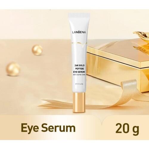 LANBENA 24K Gold Peptide Eye Serum Moisturizing Fine Lines Wrinkles Tighten Skin Reduce Dark Circles Puffiness Massage Head 20g