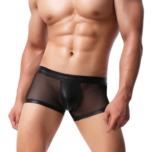 Mens Shorts Boxers Underwear Sexy Transparent Solid Panties Male Penis Pouch Man Underpants Mesh Low Rise Panties Stage Shorts