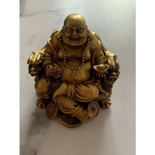 Estatua de la suerte de Maitreya adornos de Feng Shui luz abierta pura cobre artesanías tesoro riqueza Buda decoración de
