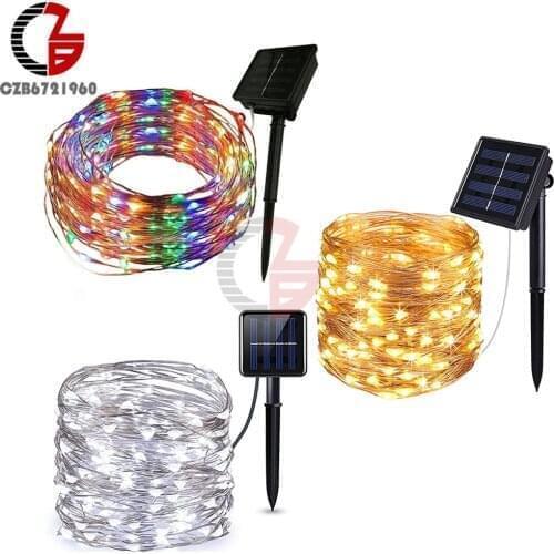 10M LED Solar Light Outdoor 100 led Copper Wire String Strip Light Fairy Waterproof Cool Warm White RGB for Garden Decoration