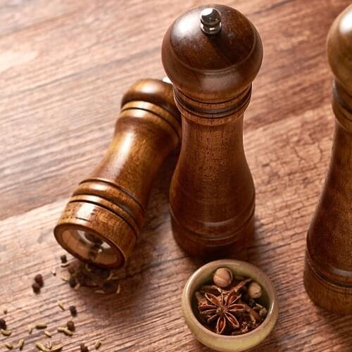 Vintage Natural Oak Wood Salt Pepper Grinder Hand Wooden Kitchen Wool Salt And Pepper Mill Spice Herb Grinder 3