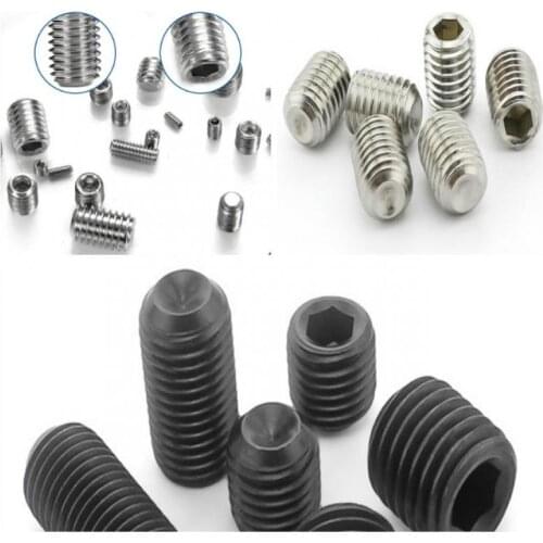 304 Stainless Steel Carbon Steel Metric Thread Grub Screws Flat Point Hexagon Socket Set Screws Black/White Headless Screw