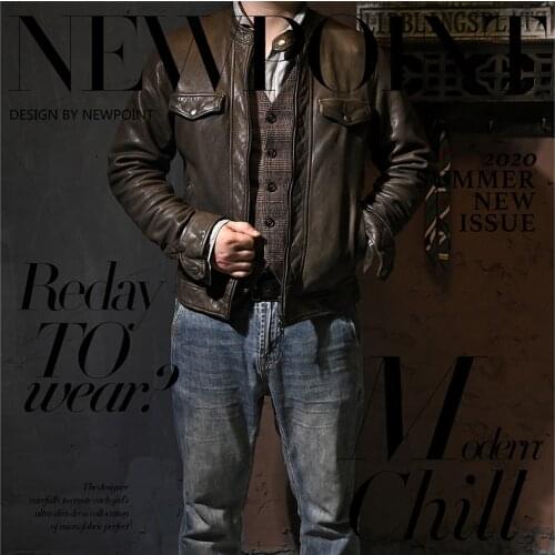 YR!Free shipping.Brand luxury Vintage style slim men genuine leather jacket.heavy tanned sheepskin coat.Cool slim Korean style