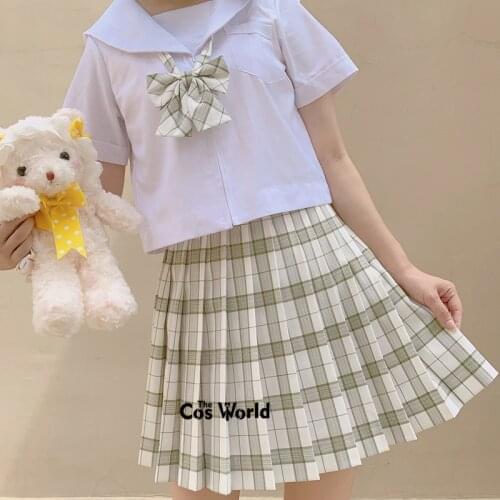 [Mint Green Milk] Girls Womens Japanese Summer High Waist Pleated Plaid Skirts For JK School Uniform Students Cloths