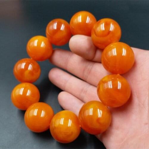 Yellow amber round bead bracelet Light yellow beeswax bracelet Old floating salt water amber bracelet
