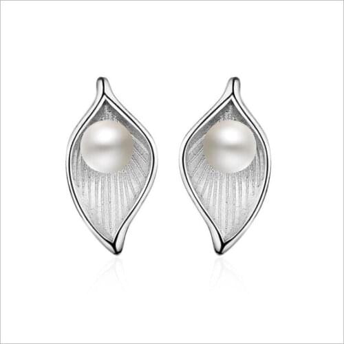 KOFSAC New Fashion Sterling Silver 925 Earrings For Women Simple Temperament Sweet Leaves Pearl Earring Engagement Jewelry Gifts