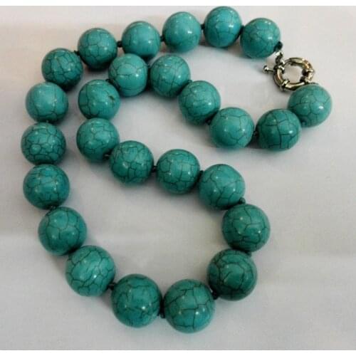 Woman jewelry 18mm Light blue green stone howlite Round ball beads huge Necklace gift 18'' 45cm