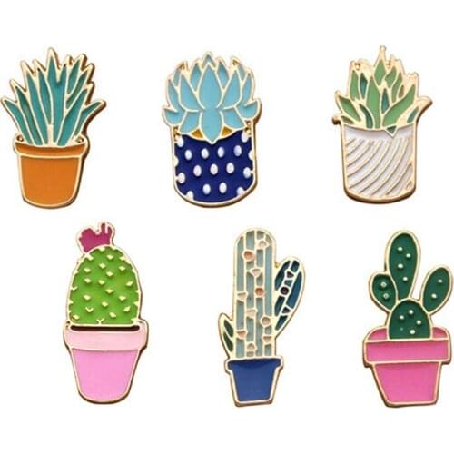 1 Pcs Cute Cactus Pin Flower Plant Shape Metal Pins Badge Clothing Accessories Icon Backpack Cartoon Brooches For Women Friends