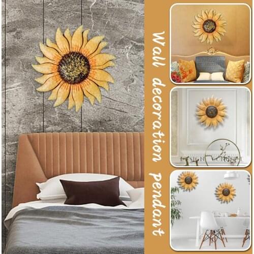 13 Inch Nordic Wrought Iron Metal Sunflower Wall Art Decor For Home Garden Yard Wall Hanging Ornament Sculpture Decoration