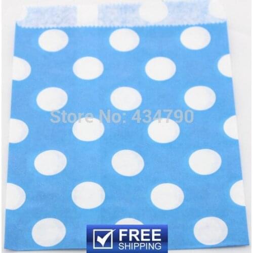 200pcs Big Polka Dot Blue Party Favor Bags-Birthday Paper Cookie Favor Candy Buffet Treat Gift Goodie Bag-Choose Your Colors