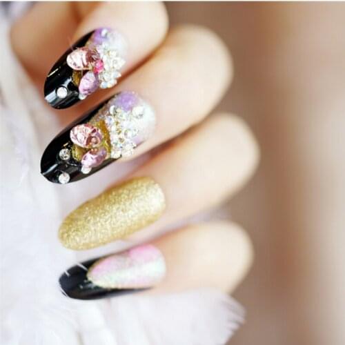 2020 24pcs/set 3D False Nails Tips Bridal Nail Women Wedding black ZZ04