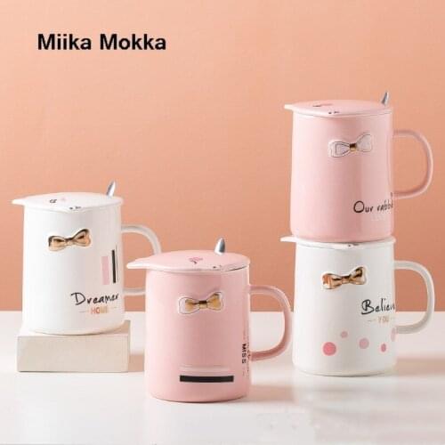 450ml Cartoon Rabbit Lid Coffee Mug Creative Cute Couple Cup Milk Cup Office Cup with Lid Spoon Girl Gift Ceramic Cup