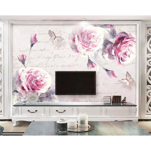 Beibehang Custom wallpaper American warm hand-painted sweet flower butterfly TV background wall living room bedroom 3d wallpaper