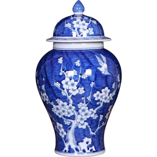 Free shipping Jingdezhen Porcelain Blue And White General Tank Jar Large Ceramic Vase Living Room Flower Arrangement Decoration