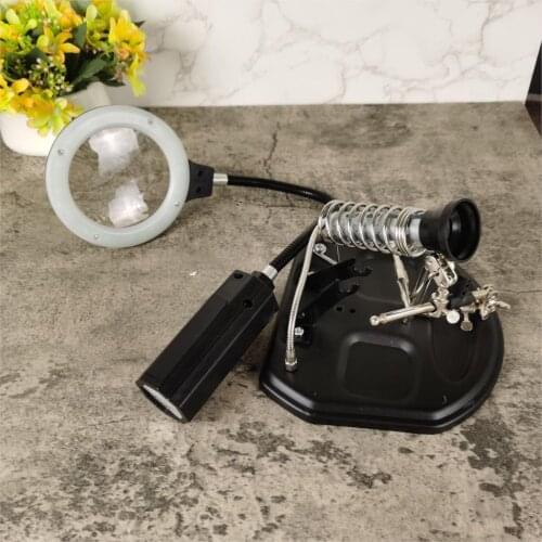 BST-308L LED Magnifier With Auxiliary Clip Iron Frame Tin Wire Frame Welding Workbench For Phone Repair Desktop Magnifying Glass