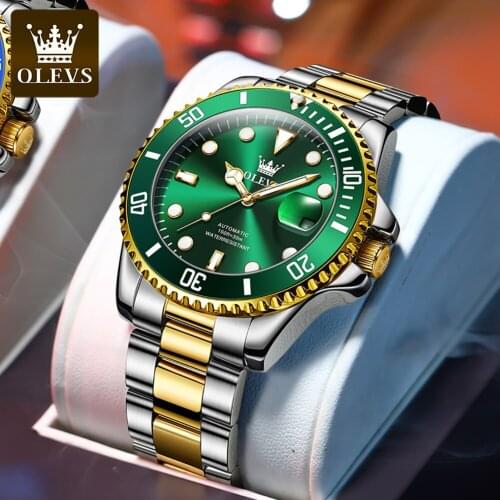 Mens Luxury Automatic Watch with Magnified Date, Big Self-Winding Unidirectional Rotating Bezel Waterproof Luminous Analog Watc