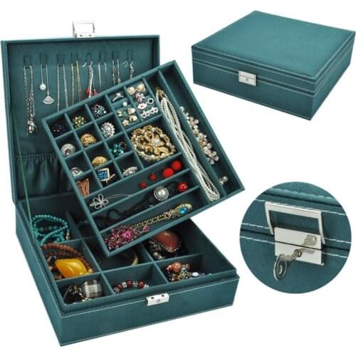 Wooden Suede Jewellery Box Double-layer Large Square Jewelry Storage Box Home Decoration Ornaments Valentine Gift