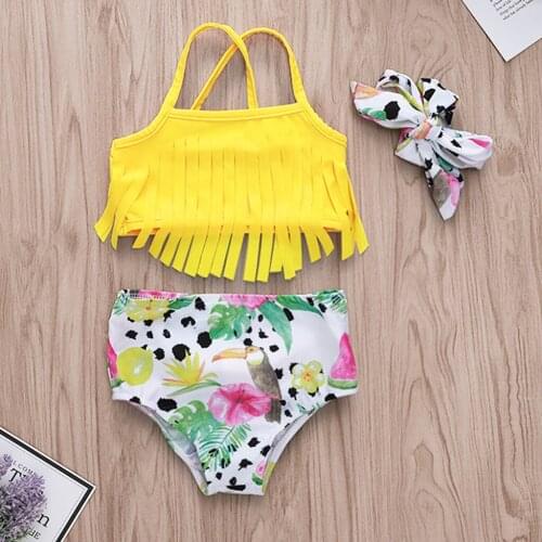 Kids Baby Girl Fruit Print Tassel Bikini Beach Swimsuit Bathing Swimwear Sets Bikini 2020 Girl Swimsuit Kids Swimwear Summer